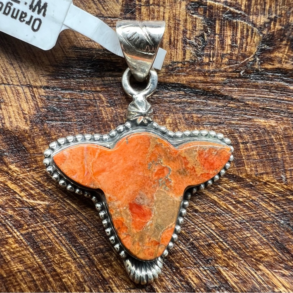 925 Sterling Silver Orange Cow Pendant Southwestern | Western